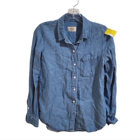 Marine Layer Womens Blue Chambray Denim Button Down Shirt Size X-Small - Picture 1 of 6